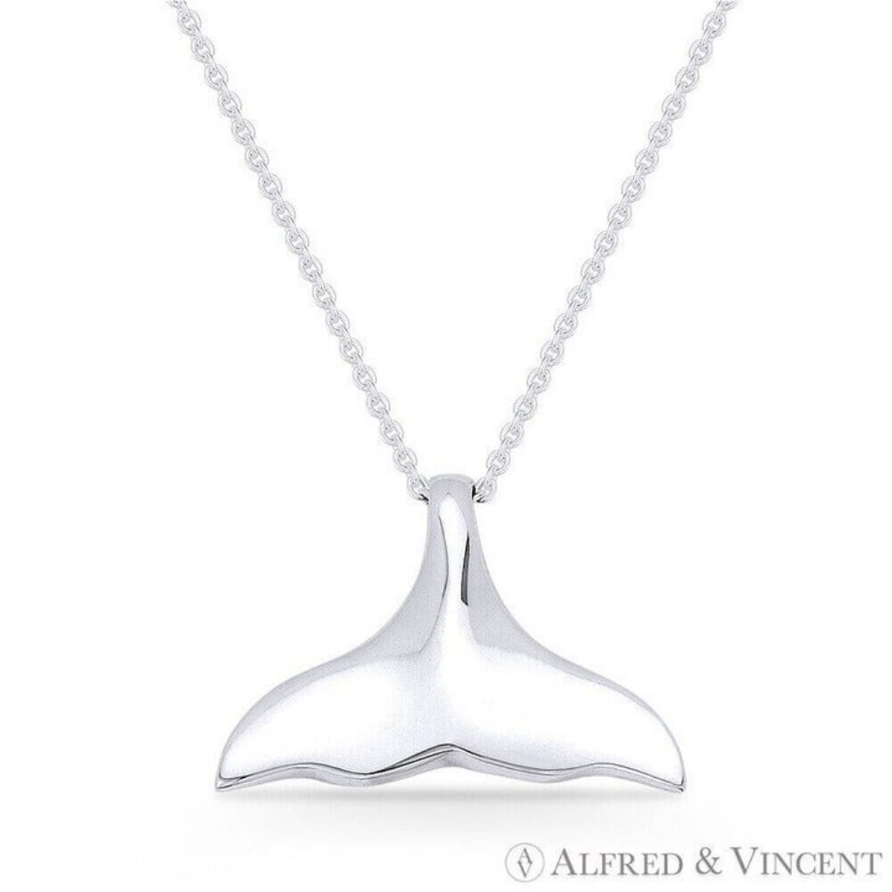 Whale Fin Luck Charm Pendant in .925 Sterling Silver